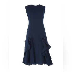AMELIA TORO Ruffled Midi wool dress in navy size 14